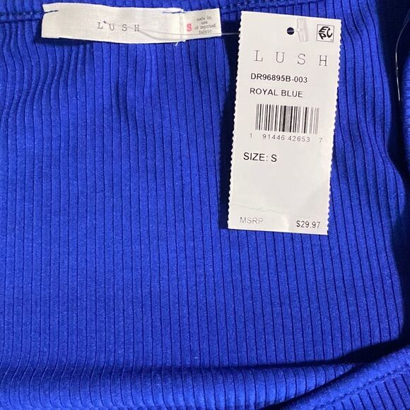 Lush Long Sleeve Cutout Tie Front Royal Blue Bodycon Dress NWT Size Large. - Picture 7 of 11
